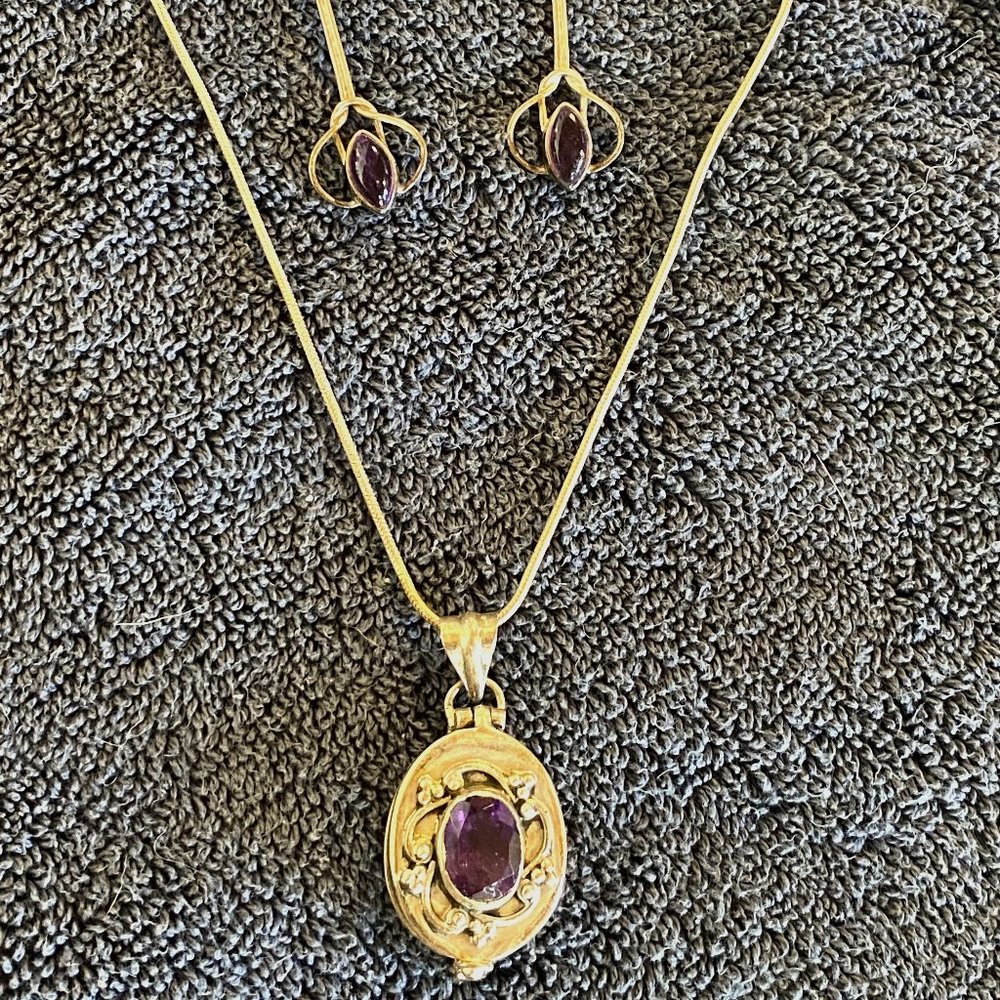 Antique Amythyst and Silver Locket set